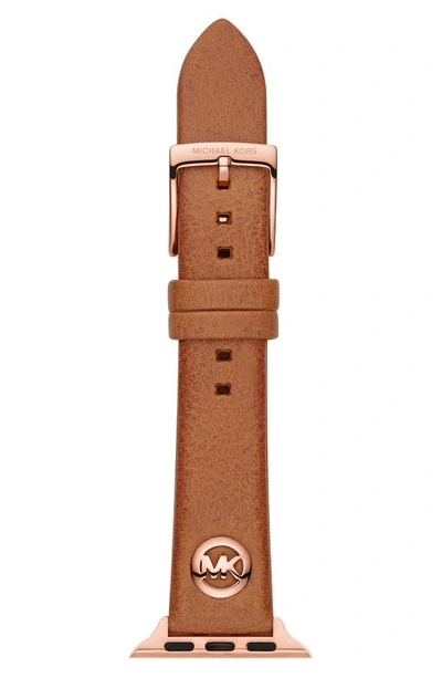 Michael Kors Logo Charm Leather 38-40mm Band For Apple Watch In Brown