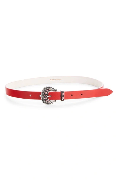 Isabel Marant Temoia Leather Belt In Red/ Silver