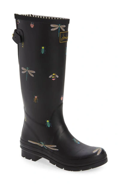 Joules 'welly' Print Rain Boot In Black Bugs