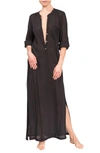 Everyday Ritual Tracey Cotton Henley Caftan In Black