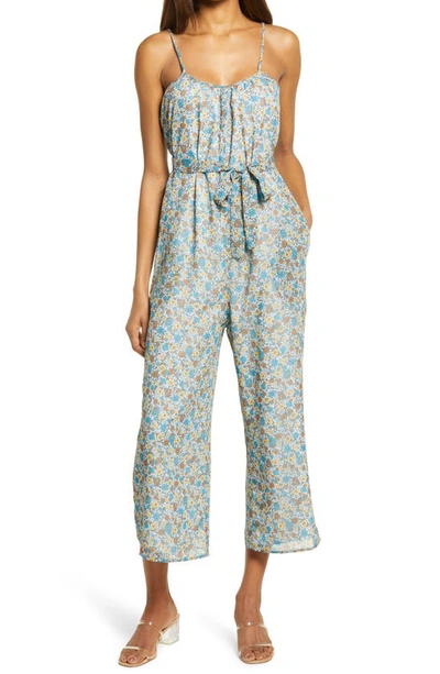 Charles Henry Ditsy Floral Camisole Bodice Jumpsuit In Blue Vintage Ditsy