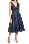 Eliza J 3d Appliqué Fit & Flare Cocktail Dress In Navy