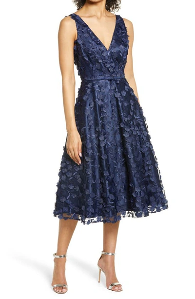 Eliza J 3d Appliqué Fit & Flare Cocktail Dress In Navy