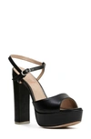 Black Suede Studio Alessia Block Heel Platform Sandal In Black Leather