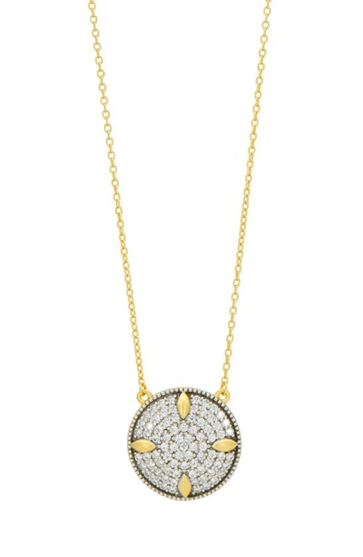 Freida Rothman Petals And Pave Small Pendant Necklace, 16 In Gold And Silver