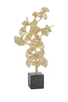 Willow Row Handmade Floral Sculpture With Black Block Basepolystonegold In Gold