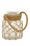 WILLOW ROW CLEAR GLASS CANDLE LANTERN WITH ROPE HANDLE,758647671885