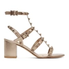 VALENTINO GARAVANI GOLD VALENTINO GARAVANI ROCKSTUD BLOCK HEELED SANDALS