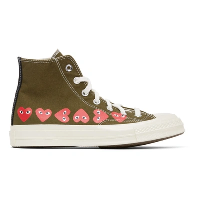 Comme Des Garçons Play Comme Des Garcons Play Khaki Converse Edition Multiple Hearts Chuck 70 High Sneakers In Green