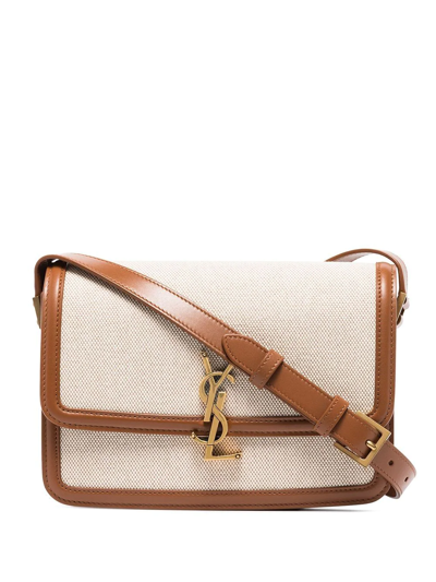 Saint Laurent Medium Solferino Canvas Satchel In Brown