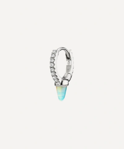 Maria Tash 18ct 6.5mm Single Short Opal Spike Diamond Eternity Single Hoop Earring In Silver