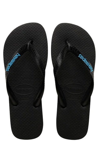 Havaianas Top Filete Flip Flop In Black/turquoise