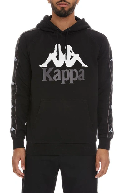 Kappa 222 Banda Hurtado 3 Cotton Logo Taped Regular Fit Hoodie In Black/white
