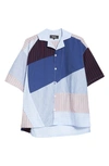 AHLUWALIA PATRICK PATCHWORK BUTTON-UP RECYCLED COTTON SHIRT,SS21AH48