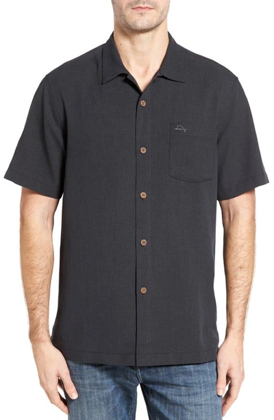 Tommy Bahama Royal Bermuda Standard Fit Silk Blend Camp Shirt In Black