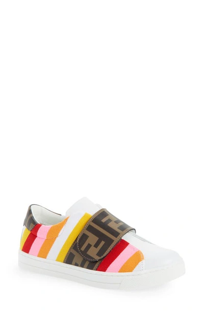 Fendi Kids' Little Girl's & Girl's Striped Leather Logo Sneakers In Pink