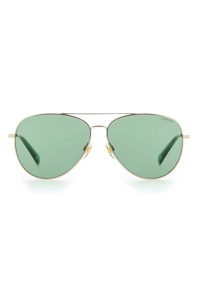 Levi's 58mm Aviator Sunglasses In Gold Green/ Green