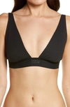 Skims Plunge Ribbed Cotton-blend Jersey Bralette In Soot