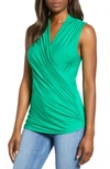 Loveappella Cross Drape Sleeveless Top In Kelly Green