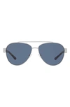 Tory Burch 57mm Pilot Aviator Sunglasses In Silver/ Blue