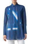AKRIS BLUE ANGEL ABSTRACT OVERSIZE BUTTON-UP TUNIC,7101113215098866