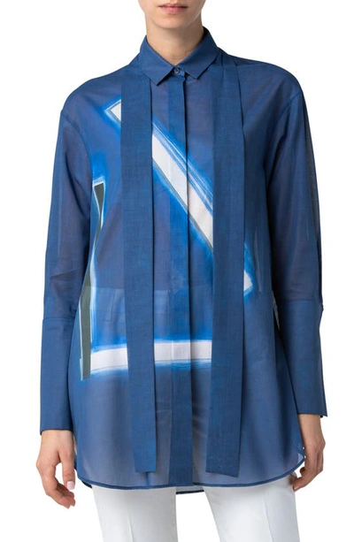Akris Blue Angel Abstract Oversize Button-up Tunic