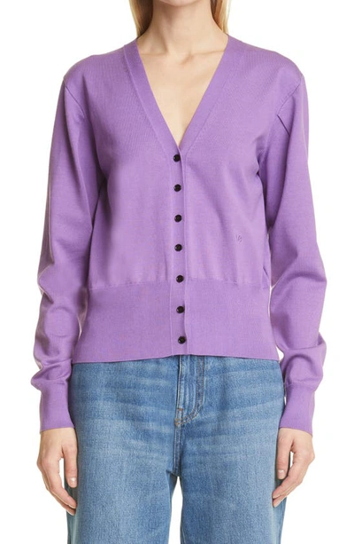 Victoria Beckham Pleat Detail Crop Cardigan In Purple