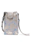 Aimee Kestenberg Getaway Rfid Leather Phone Crossbody Pouch In Opal Distressed Metallic