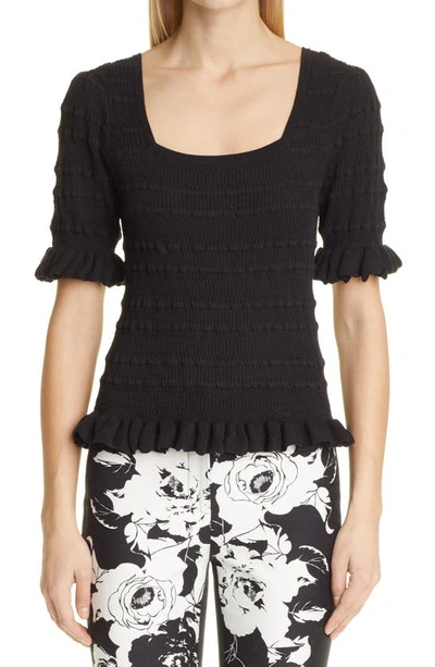 Adam Lippes Ribbed Knitted Short-sleeve Top In Black