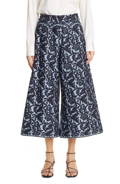 Adam Lippes Bonded Corded Lace And Jersey Culottes In Midnight Blue