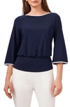 Chaus Banded Waist Flare Sleeve Top In Navy