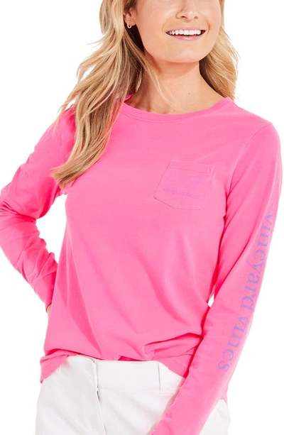 Vineyard Vines Whale Long Sleeve Graphic Tee In Knockout Pink