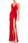 Mac Duggal Imtiation Pearl Column Gown In Red