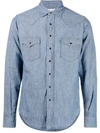Saint Laurent Classic Western Cotton Linen Denim Shirt In Blue