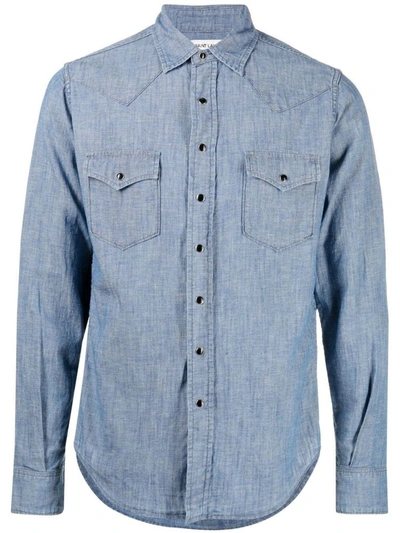 Saint Laurent Classic Western Cotton Linen Denim Shirt In Blue
