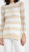 Marni Striped Crepe Cotton Sweater In Pearl