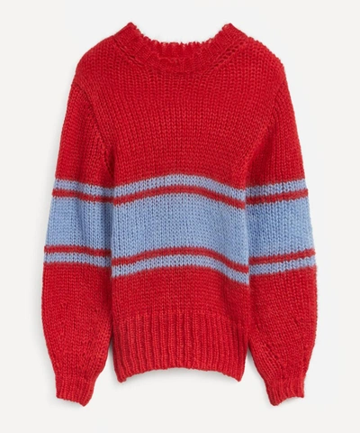 Alexa Chung Striped Open-knit Mohair-blend Sweater In Red