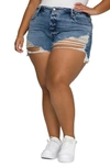 Good American Bombshell Distressed High-rise Stretch-denim Shorts In Blue646