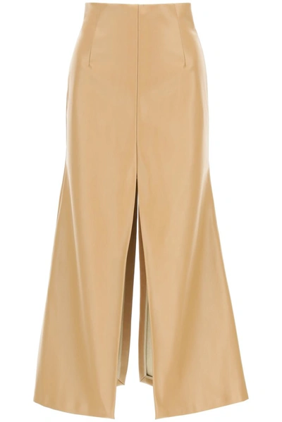 A.w.a.k.e. High-rise Slit-hem Faux Leather Midi Skirt In Brown,beige