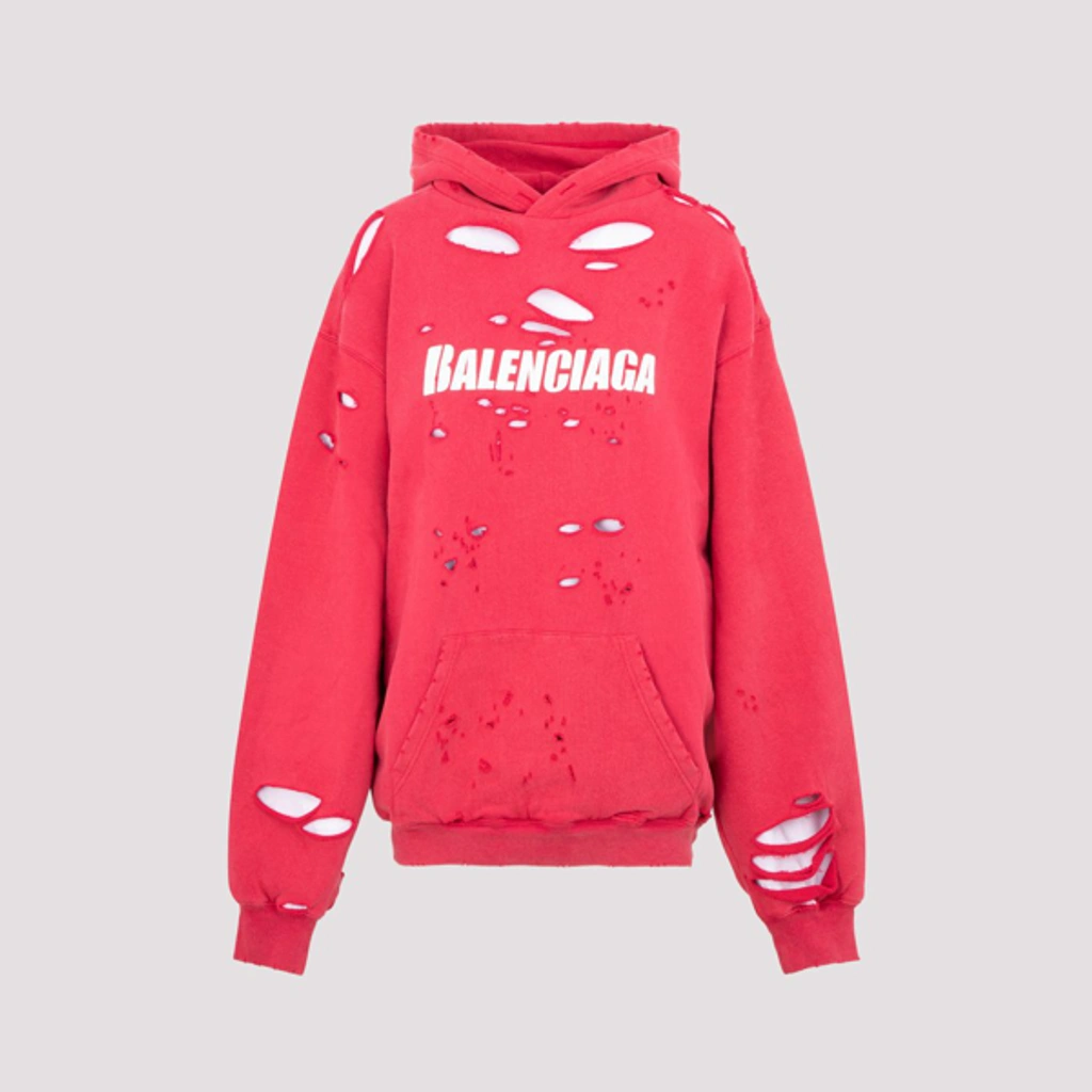 Balenciaga Oversize Distressed Logo Hoodie In Red | ModeSens Balenciaga Oversize Distressed Logo Hoodie In Red | ModeSens