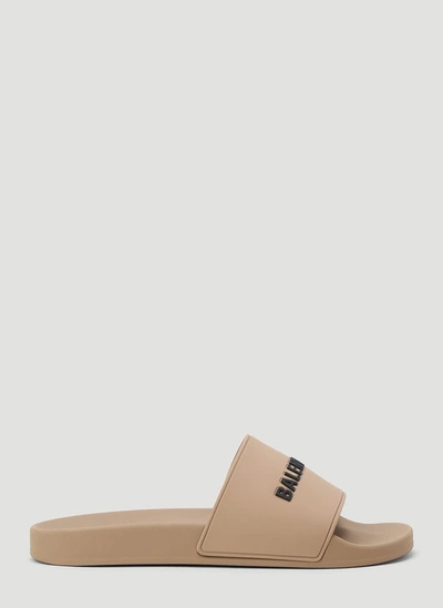 Balenciaga Logo Slide Sandal In Brown