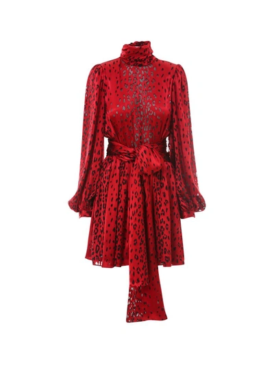 Saint Laurent Leopard Print Silk Satin Mini Dress In Red