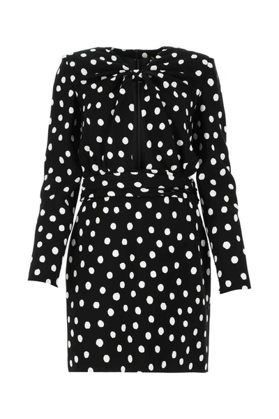 Saint Laurent Cutout Polka-dot Crepe Mini Dress In Black