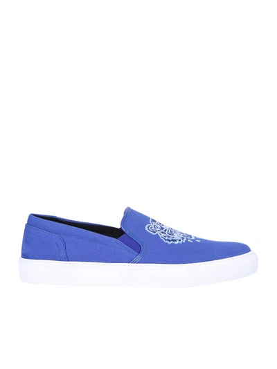 Kenzo Men's K-skate Embroidered Tiger Canvas Slip-on Sneakers In Blue