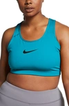 Nike Dry Swoosh Bold Sports Bra In Laser Blue/ Black