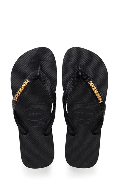 Havaianas Metallic Logo Flip Flop In Black
