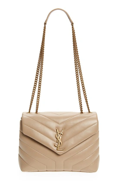 Saint Laurent Small Loulou Chain Leather Shoulder Bag In Dark Beige/ Dark Beige