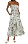 Tory Burch Shirred Tiered Floral-print Cotton-blend Poplin Dress In Multicolour