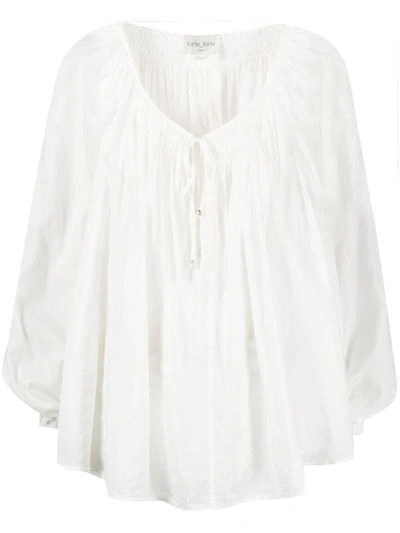 Forte Forte Ruched-collar Silk-cotton Blouse In White