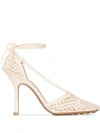 Bottega Veneta Stretch Wraparound Leather And Mesh Pumps In Neutrals